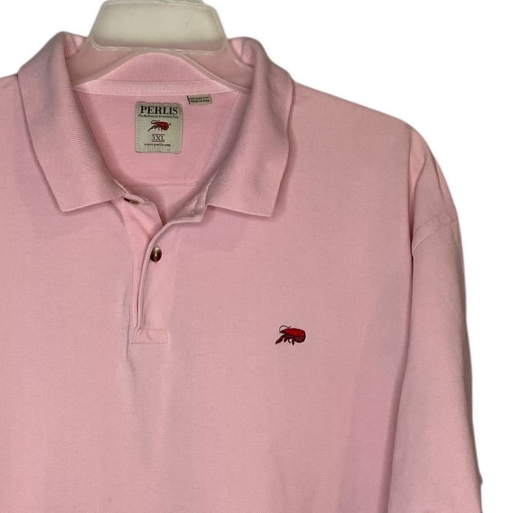 Perlis Mens Pink Short Sleeve Crawfish Logo Cotton Polo Shirt Size 3XL